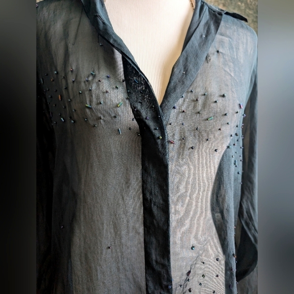 Vintage Organza Silk Sheer Beaded Y2K Blouse - Picture 2 of 7